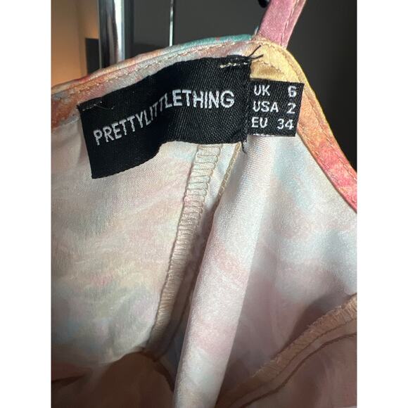 PrettyLittleThing Multi Marble Print Satin Ruched Corset Midi Dress - Picture 4 of 5